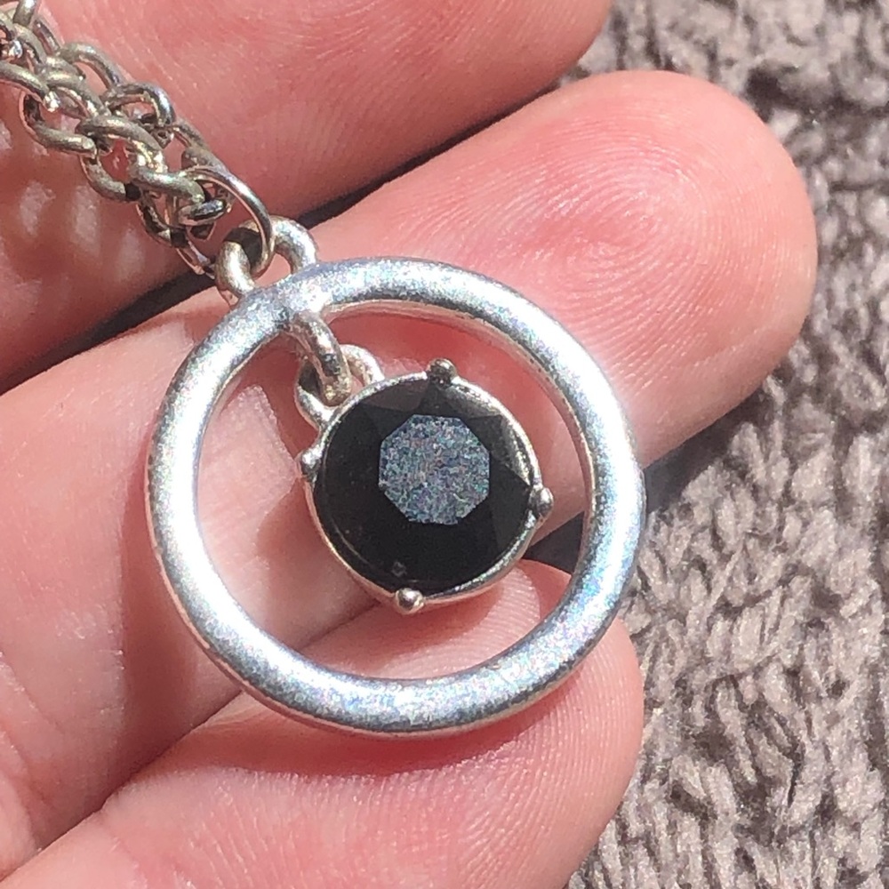 Vintage faceted black glass dangle pendant on chain necklace